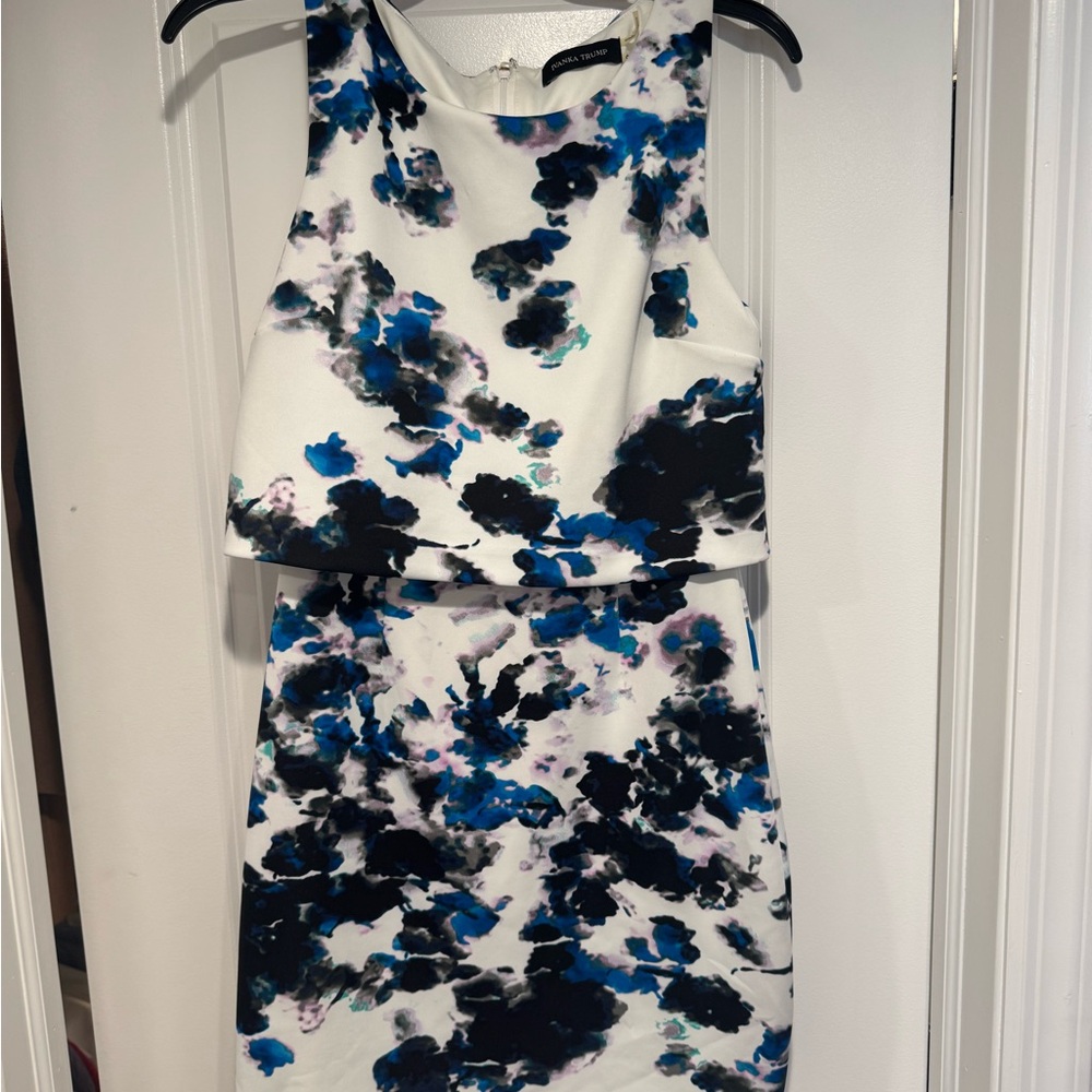Floral Sleeveless Dress - Blue and Black